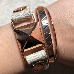 Rose gold leather bracelet and cuff